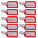 Set 10 Etichete Pentru Identificare a Bagajelor, 87X50mm, Plastic, Agatatoare, Antifurt, Rosu