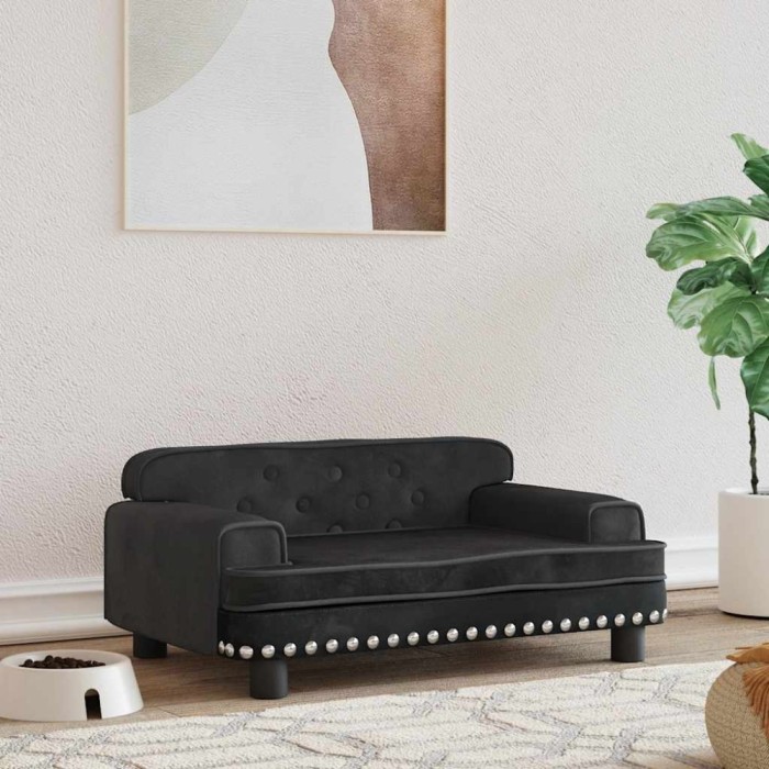 Pat de c&acirc;ini, negru, 70x45x30 cm, catifea