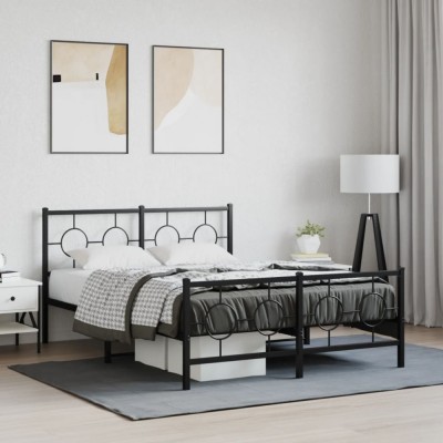 vidaXL Cadru pat metalic cu tăblie de cap/picioare, negru, 135x190 cm 376243 foto