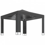 Cumpara ieftin Pavilion cu acoperis dublu &amp; lumini LED, antracit, 3x3 m