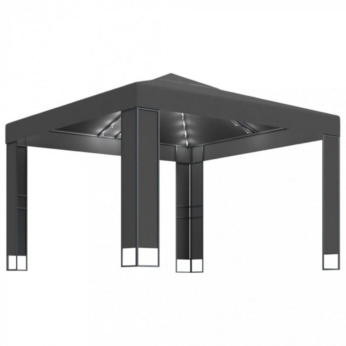Pavilion cu acoperis dublu &amp; lumini LED, antracit, 3x3 m