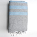 Prosop Din Bumbac Baie | Plajă | SPA | Nisa Gri Cu Dungi Albastru Ciel 200x 100 cm