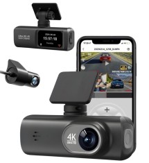 Camera de bord DVR V22 QOVU&reg; 4K Fata 2K Interior / Spate, WiFi &amp; Aplicatie dedicata, Senzor coliziune, Camp vizual ultra-larg de 170&deg;, Camera de masin