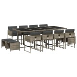Set mobilier de gradina cu perne, 13 piese, gri, poliratan