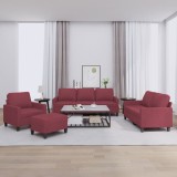 vidaXL Set canapea cu perne, 4 piese, roșu vin, material textil