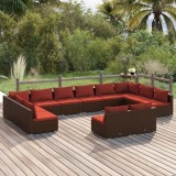 Set mobilier de grădină cu perne, 12 piese, maro, poliratan