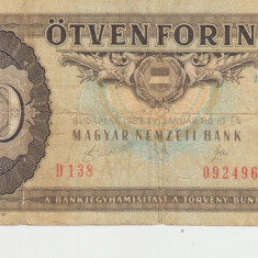 M1 - Bancnota foarte veche - Ungaria - 50 forint - 1989
