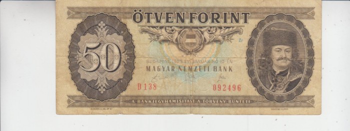 B11 27 - Bancnota foarte veche - Ungaria - 50 forint - 1989