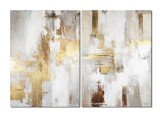 Cumpara ieftin Set 2 piese tablou abstract cu auriu pictat manual, Fantezie in abstract, 100x70cm ulei pe panza in relief, Vicentiu Done