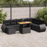 vidaXL Set mobilier de grădină cu perne, 9 piese, negru, poliratan 3327296