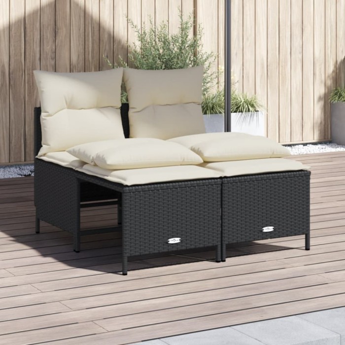 vidaXL Set mobilier de grădină cu perne, 4 piese, negru, poliratan 368371