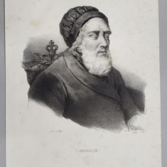 GEORGE III , REGE AL REGATULUI BRITANIC , LITOGRAFIE , DESEN de GREVEDON , litografiat de C. MOTTE , 1825