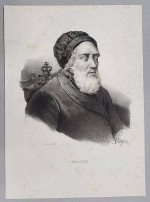 GEORGE III , REGE AL REGATULUI BRITANIC , LITOGRAFIE , DESEN de GREVEDON , litografiat de C. MOTTE , 1825 foto