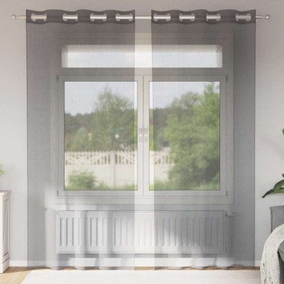 vidaXL Perdele Voile cu Oelii 2 buc Gri Inchis 140x245 cm 4102080 foto