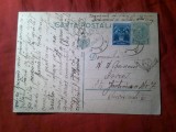 Carte Postala circulata 1936 Bucuresti , Goarna mare 43 Timbru fix Carol II 3 lei , Timbru Aviatiei ,Stampila Mandate