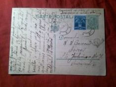 Carte Postala circulata 1936 Bucuresti , Goarna mare 43 Timbru fix Carol II 3 lei , Timbru Aviatiei ,Stampila Mandate