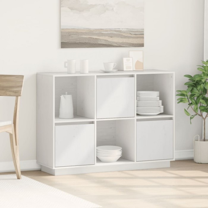 vidaXL Servantă, alb, 110,5x35x80 cm, lemn masiv de pin 814355