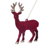 Ornament Brad Crăciun, Cerb, Catifelat, Bordo, Glitter, 13 cm, Oem