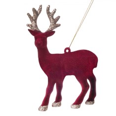 Ornament Brad Crăciun, Cerb, Catifelat, Bordo, Glitter, 13 cm