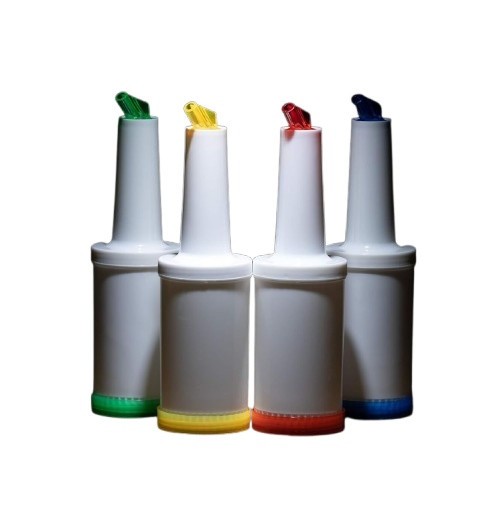 Sticla bar cu baza si picurator colorate, 1 litru