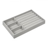 Organizator Bijuterii, Model Suport Compartimentat, Gri, Dimensiuni 21x12.5cm, Textura Piele de Căprioară