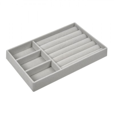 Organizator Bijuterii, Model Suport Compartimentat, Gri, Dimensiuni 21x12.5cm, Textura Piele de Căprioară foto