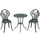 Outsunny Set Mobilier de Grădină 2 Locuri 2 Scaune + Masă Rotundă Fontă de Aluminiu Imitație Fier Forjat Verde | Aosom Romania