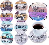 Set de 8 suporturi cu diamante DIY Diamond Coaster, metal/rasina, multicolor, 3,94 x 3,94 x 0,25 cm