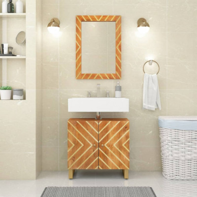 vidaXL Oglindă de baie, maro, 50x70x3 cm, lemn masiv mango și sticlă foto