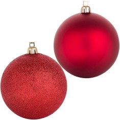 Set Globuri Crăciun, Model Glitter, 12 Bucăți, Culoare Roșu, Mărime 8cm, Material Plastic