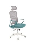 Scaun birou egonomic HM Vesuvio 2, mesh, mecanism balans, baza polipropilena, suport lombar, tetiera reglabila, 120 kg, turcoaz/gri/alb