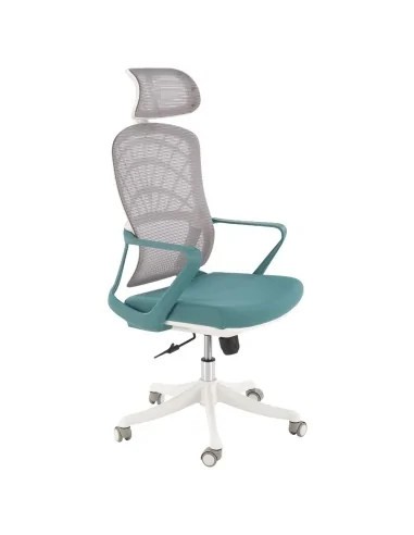 Scaun birou ergonomic HM Vesuvio 2, mesh, mecanism balans, baza polipropilena, suport lombar, tetiera reglabila, 120 kg, turcoaz/gri/alb