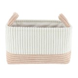Coș Rufe Bicolor Catifelat Rectangular Mediu 32X20X18 Cm &ndash; Alb / Bej | Organizatoare Baie