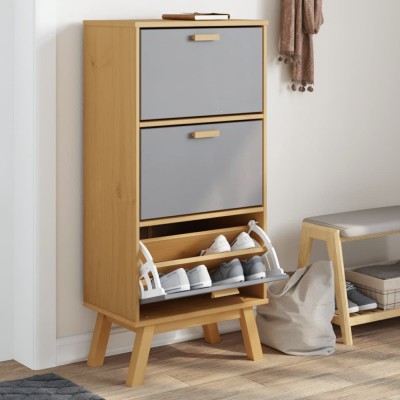 vidaXL Pantofar &amp;bdquo;OLDEN&amp;rdquo;, gri/maro, 55x35x120 cm, lemn masiv pin foto
