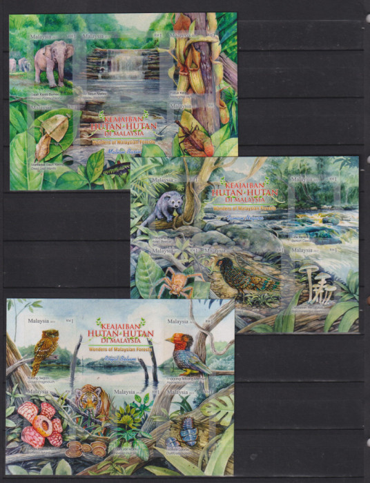 MALAYESIA 2013 FAUNA MI. BL. 170+171+172 AUTOADEZIVE MNH