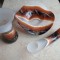 Set Platou cu vaza flori si obiect decorativ din sticla pictata lucrate manual