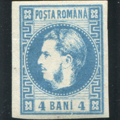 1868 , Lp 23 , Carol I cu favoriti 4 Bani albastru - M.V.L.H.