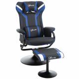 Vinsetto Scaun Gaming Ergonomic cu Taburet Suport Picioare &Icirc;nclinare 130&deg; Suport Lombar Negru și Albastru | Aosom Romania