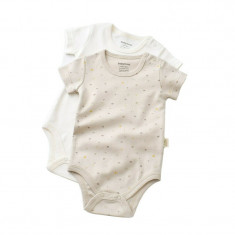 Set 2 body-uri bebe unisex -100% bumbac organic - Crem cu buline, BabyCosy (Marime: 0-3 Luni)