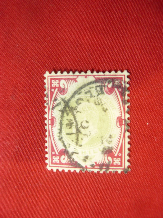 Timbru 1 sh. Eduard VII rosu si verde stampilat 1902 Marea Britanie