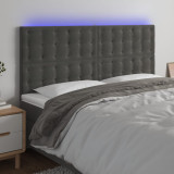VidaXL Tăblie de pat cu LED, gri &icirc;nchis, 160x5x118/128 cm, catifea