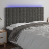 vidaXL Tăblie de pat cu LED, gri &icirc;nchis, 160x5x118/128 cm, catifea