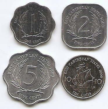 Statele Est Caraibiene (Caraibe) Set 4 -1, 2, 5, 10 Cents, 1989/00, B11, UNC !!! foto