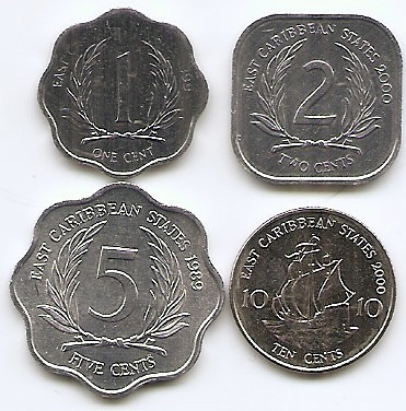 Statele Est Caraibiene (Caraibe) Set 4 -1, 2, 5, 10 Cents, 1989/00, B11, UNC !!!