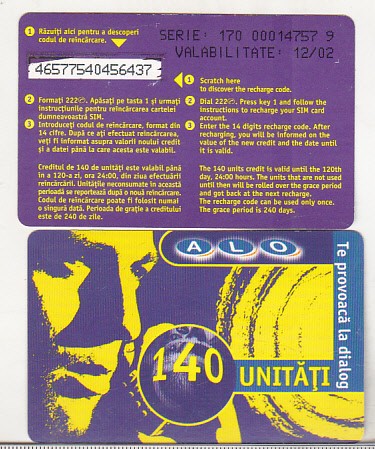 bnk card Romania - Alo Mobil Rom - 140 unitati 12/02 - RO-DIA-ALO-0040-0212