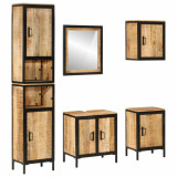 Cumpara ieftin Set mobilier de baie, 5 piese, fier și lemn masiv de mango