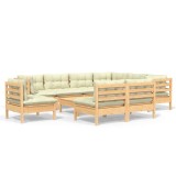 Cumpara ieftin Set mobilier gradina cu perne crem, 10 piese, lemn masiv de pin