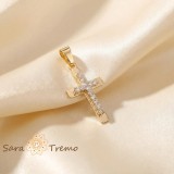 Cumpara ieftin Cruce placata aur 18k, cristale zirconia, 2.5cm, SaraTremo. Eleganta, calitate Brazilia, certificat autenticitate. Cadou special, editie limitata
