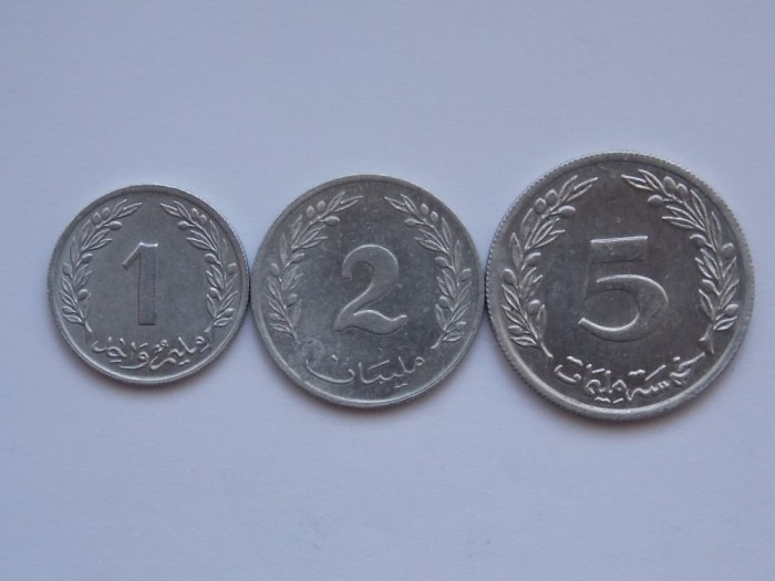 LOT 3 MONEDE 1,2,5 MILIM TUNISIA 1960