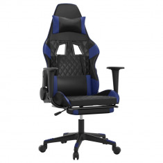 Scaun de gaming masaj/suport picioare negru/albastru piele eco